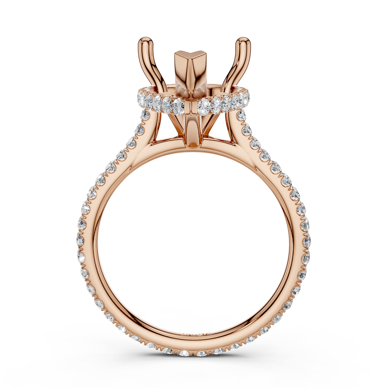 Cathedral Style Halo French U Pave Set Semi Mount Lab Grown Diamond Engagement Ring 0.55Ct.